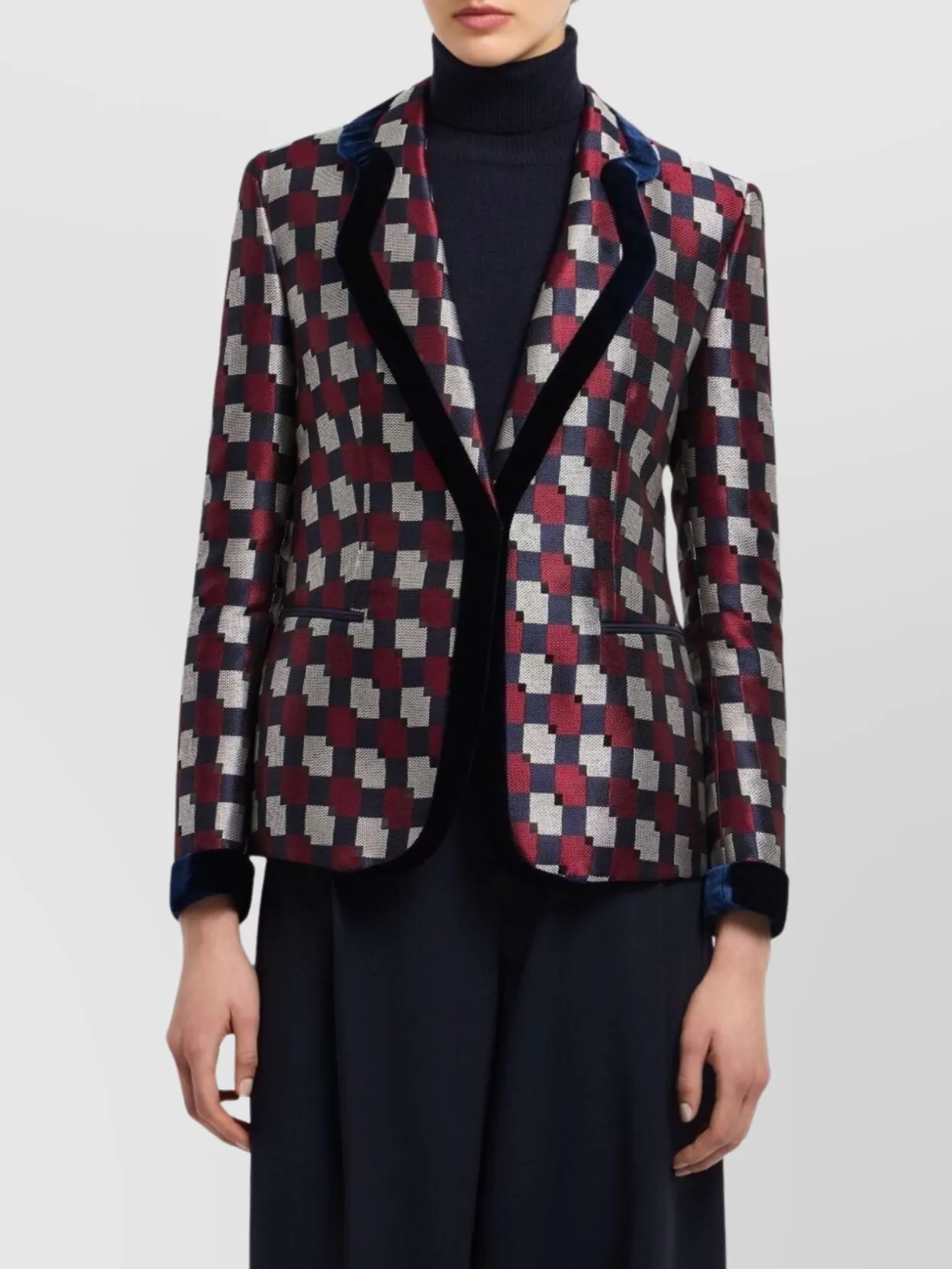 Emporio Armani Checkered Long Sleeve Single-Breasted Jacket