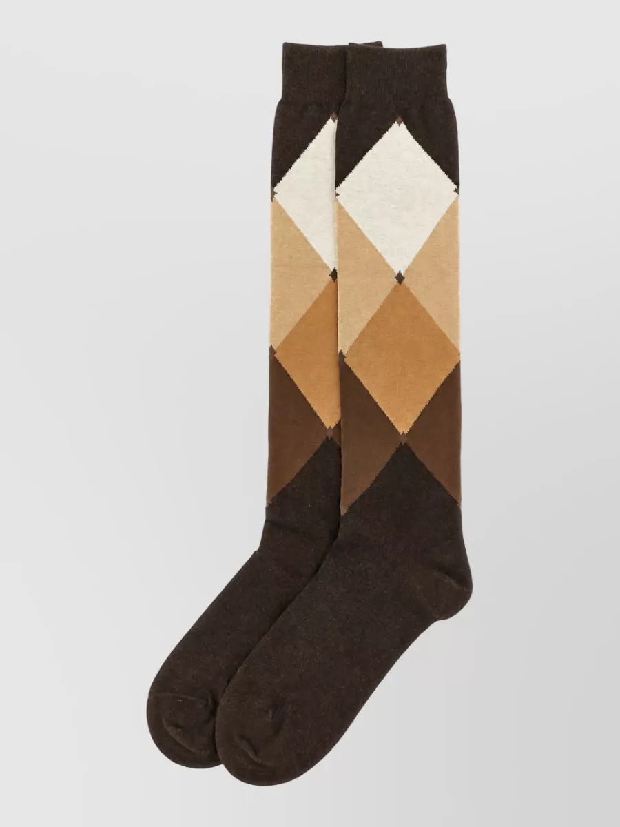 Ballantyne Diamond-Pattern Knee-Length Socks