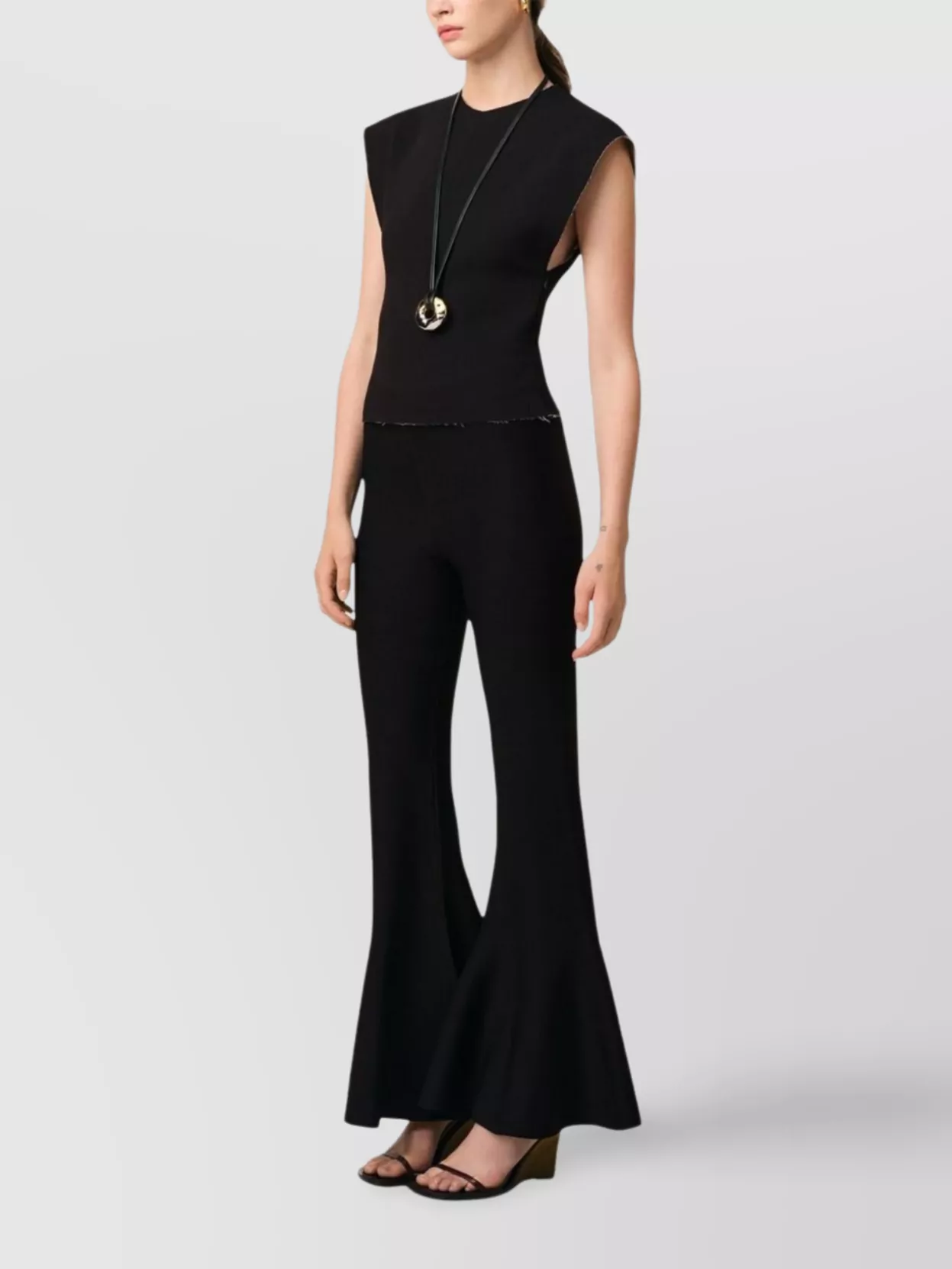 Ami Alexandre Mattiussi Fluted Trousers With Long Length And Flared Design In Black
