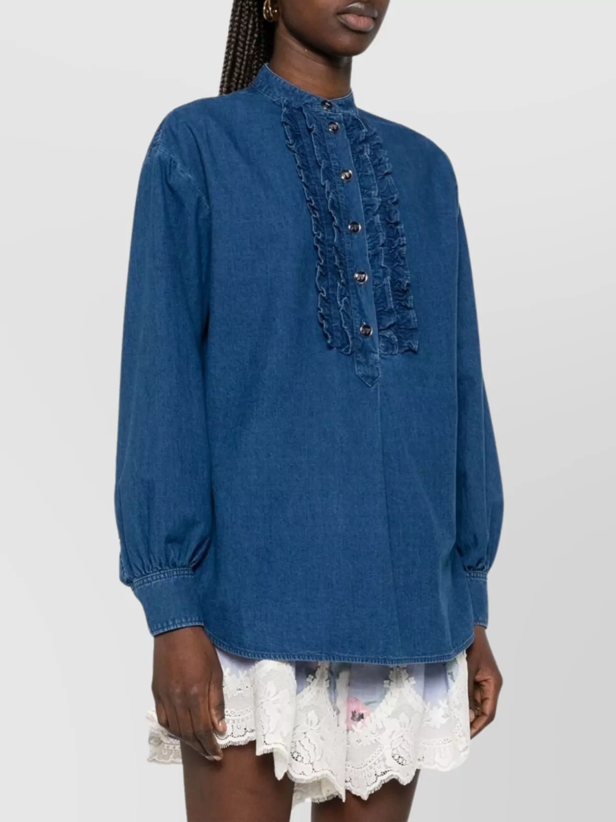 Valentino Classic Blue Denim Shirt With Ruffled Placket