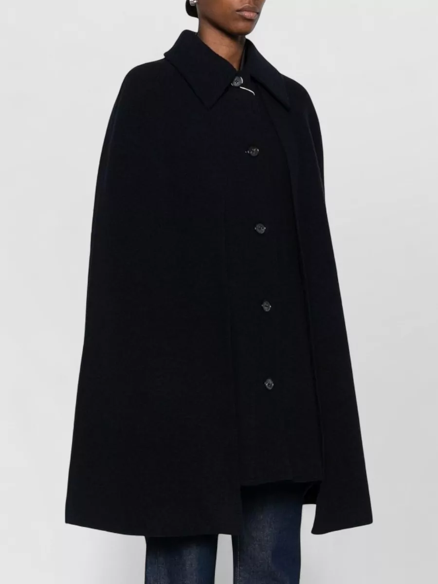 Totême Wool Cape Coat Rear Vent Side Pockets In Black