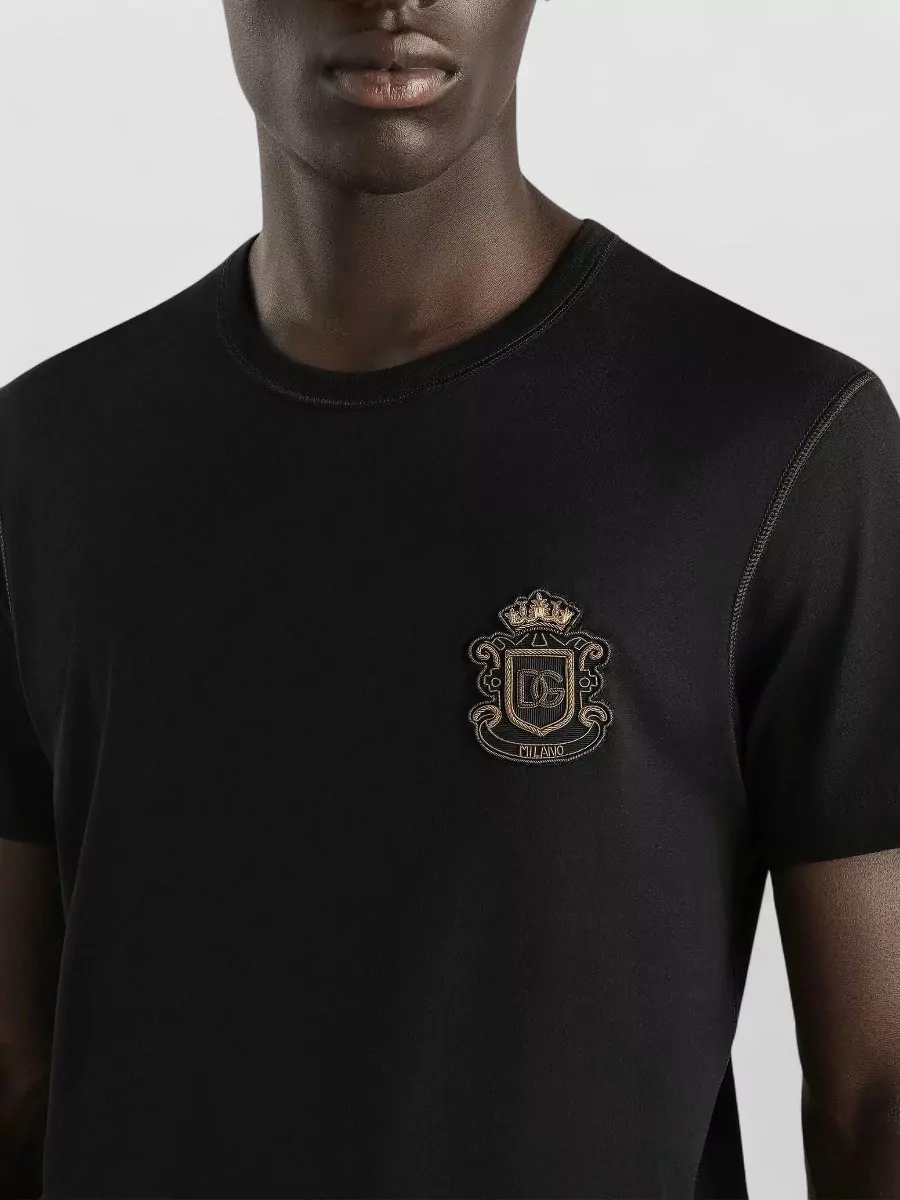 Dolce&Gabbana Heraldic Patch Cotton Crew Neck T-Shirt