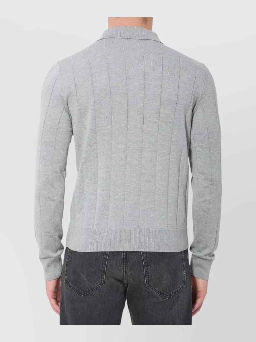 Celine Silk Long-Sleeve Ribbed Regular-Fit Polo Shirt