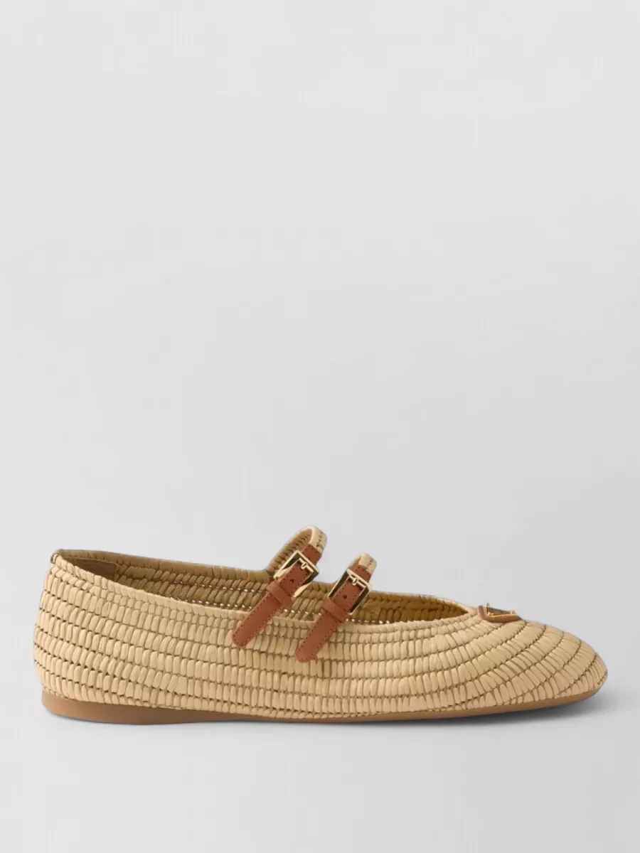 Prada Raffia Crochet Ballerina Shoes
