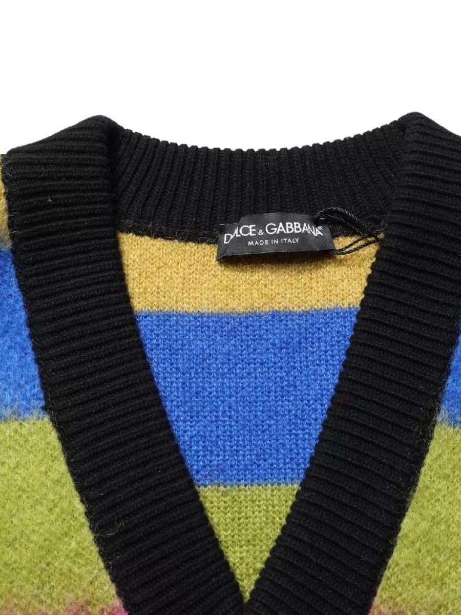 Dolce&Gabbana Cashmere multicolor striped v-neck jumper