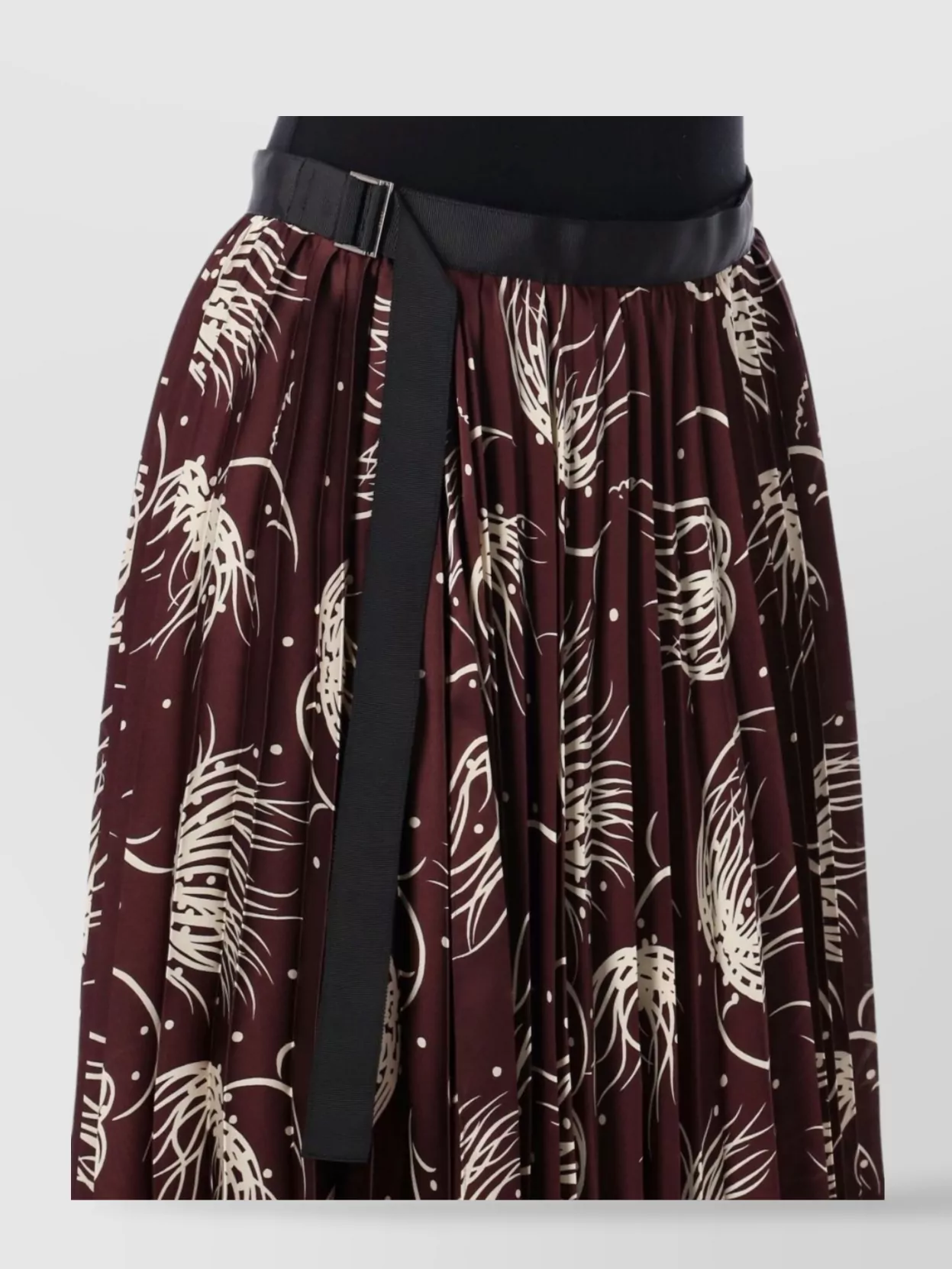 ■sacai■サカイ■ Dot Flower Pleated Satin Midi Skirt ■ Sacai Dot And Flower Print Pleated Midi Skirt - Black