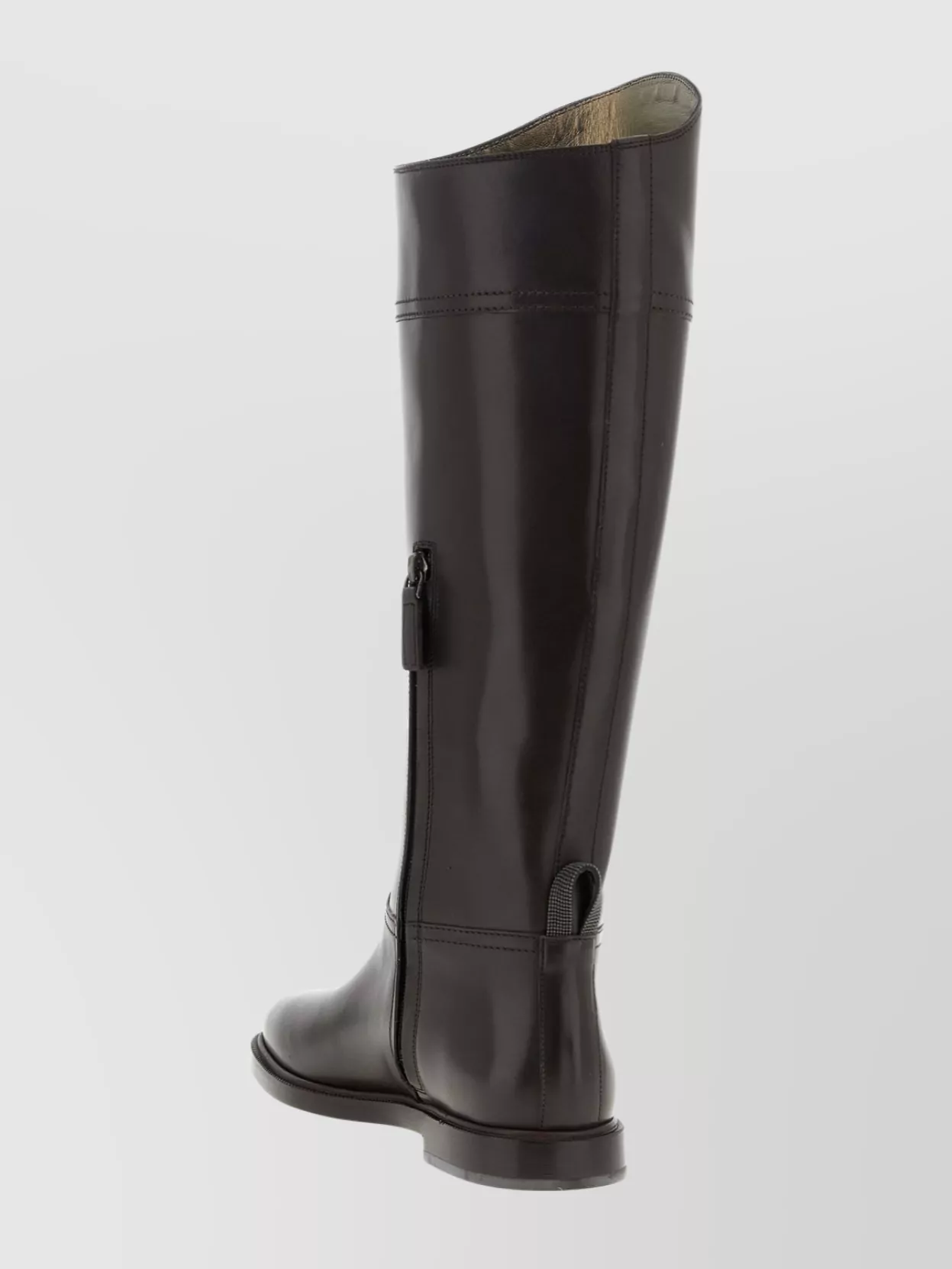 Brunello Cucinelli Knee-high Leather Monile Pull Tab Boots In Black