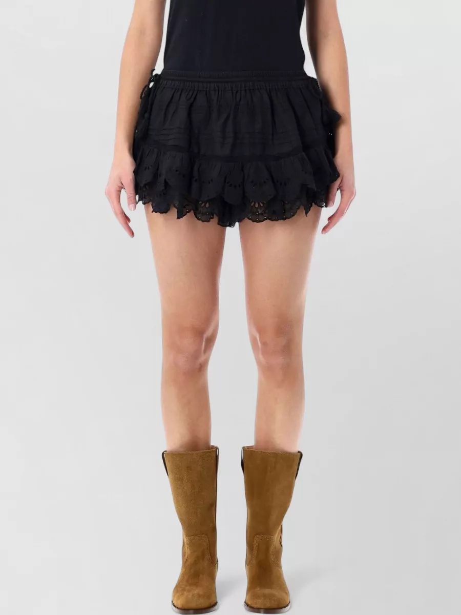Isabel Marant Étoile Puria Shorts Elastic Waistband Lace Ruffled Hem In Black