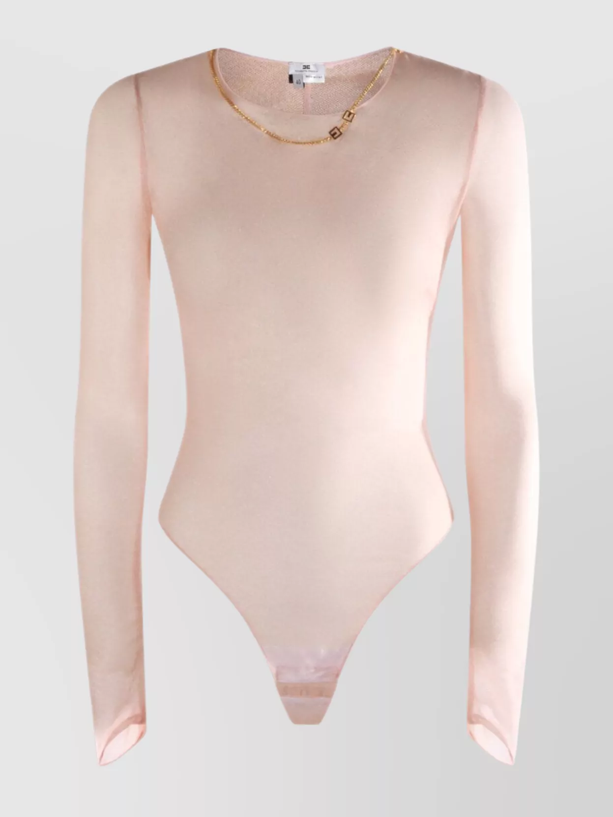 Elisabetta Franchi Sheer Fabric Long Sleeve Jumpsuits Thong Bottom In Pink