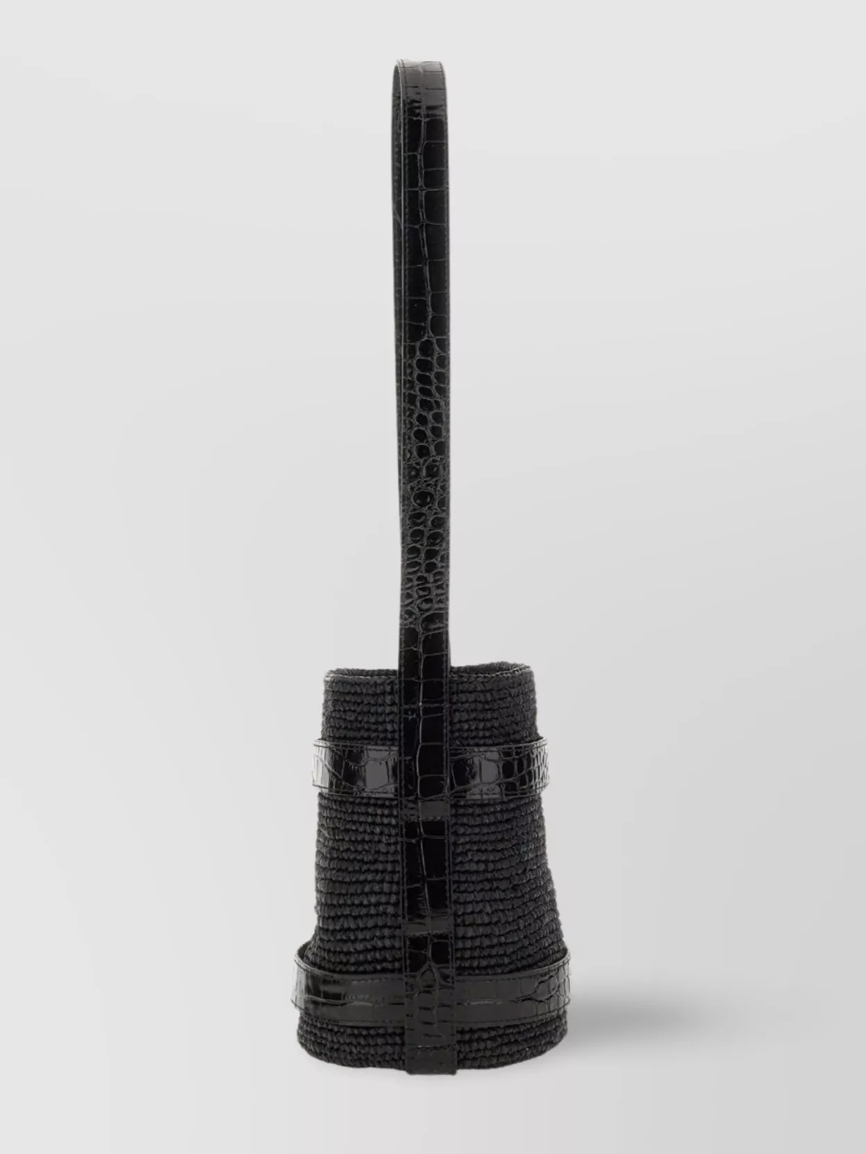 MANEBI TEXTURED WOVEN BUCKET BAG WITH CROCODILE TRIM