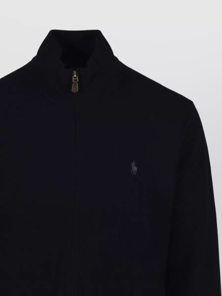 Ralph Lauren Logo Knit Cardigan Ribbed Cuffs Hem Turtleneck