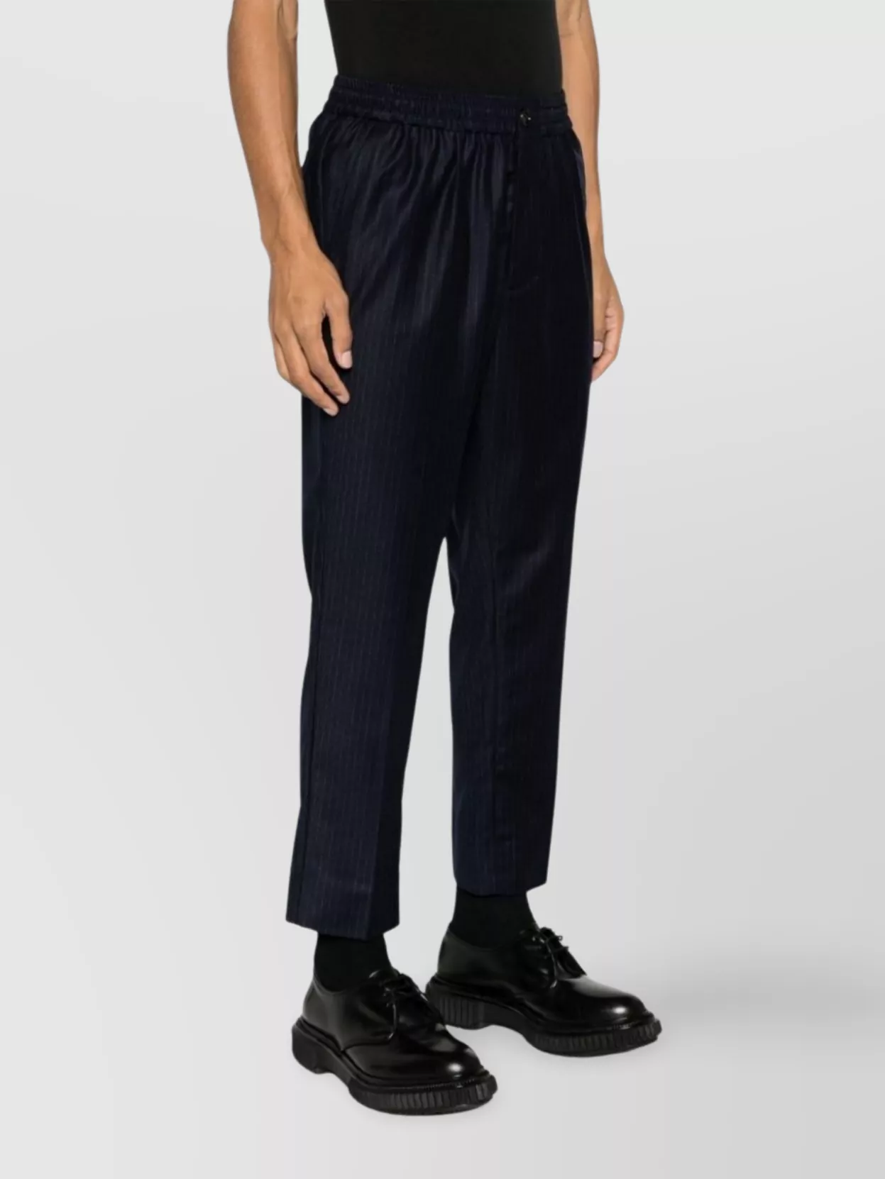 AMI ALEXANDRE MATTIUSSI CROPPED PINSTRIPE WOOL TROUSERS