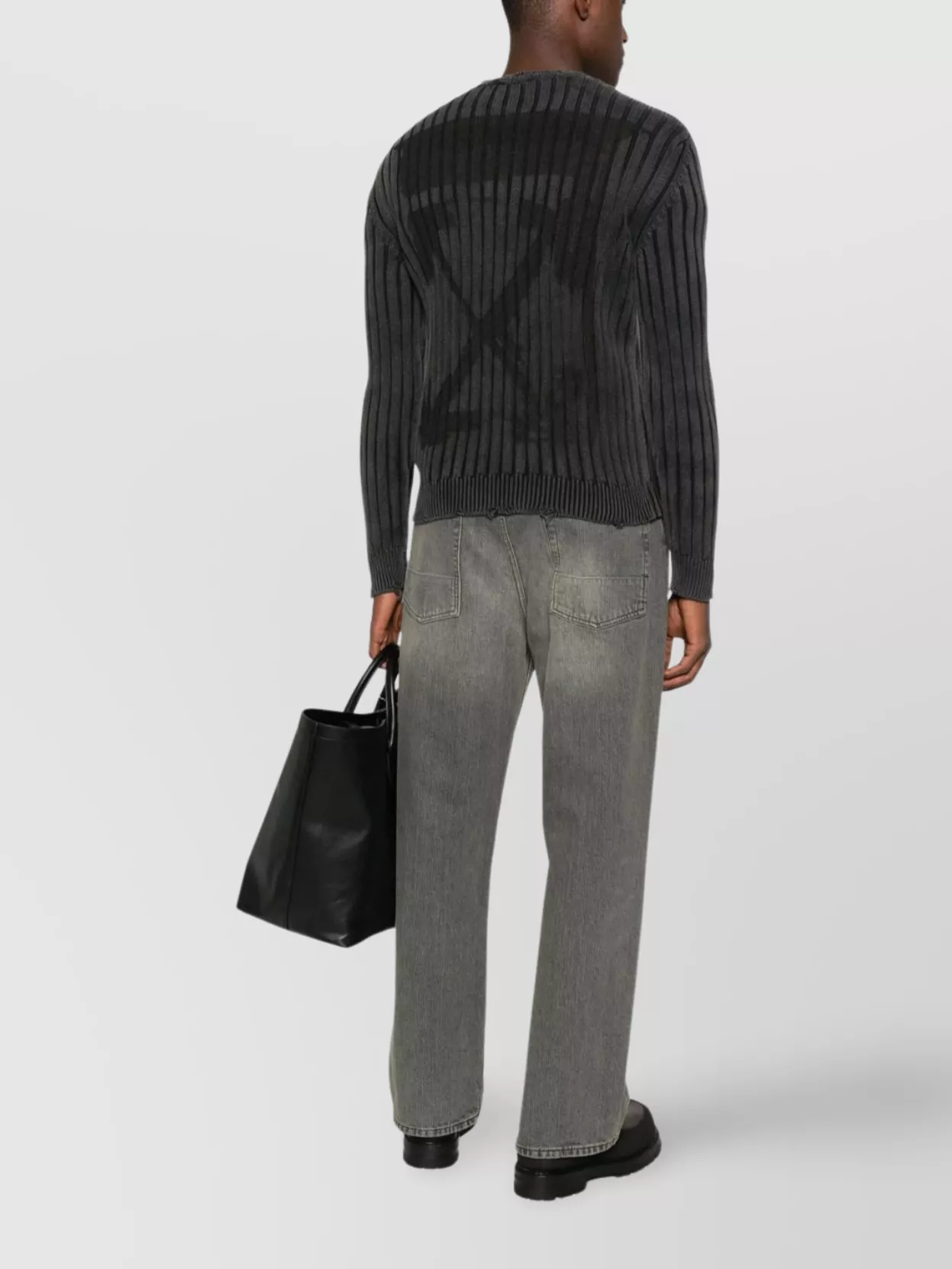 Off-White Crew Neck Long Sleeve Knitwear With Distressed Hem