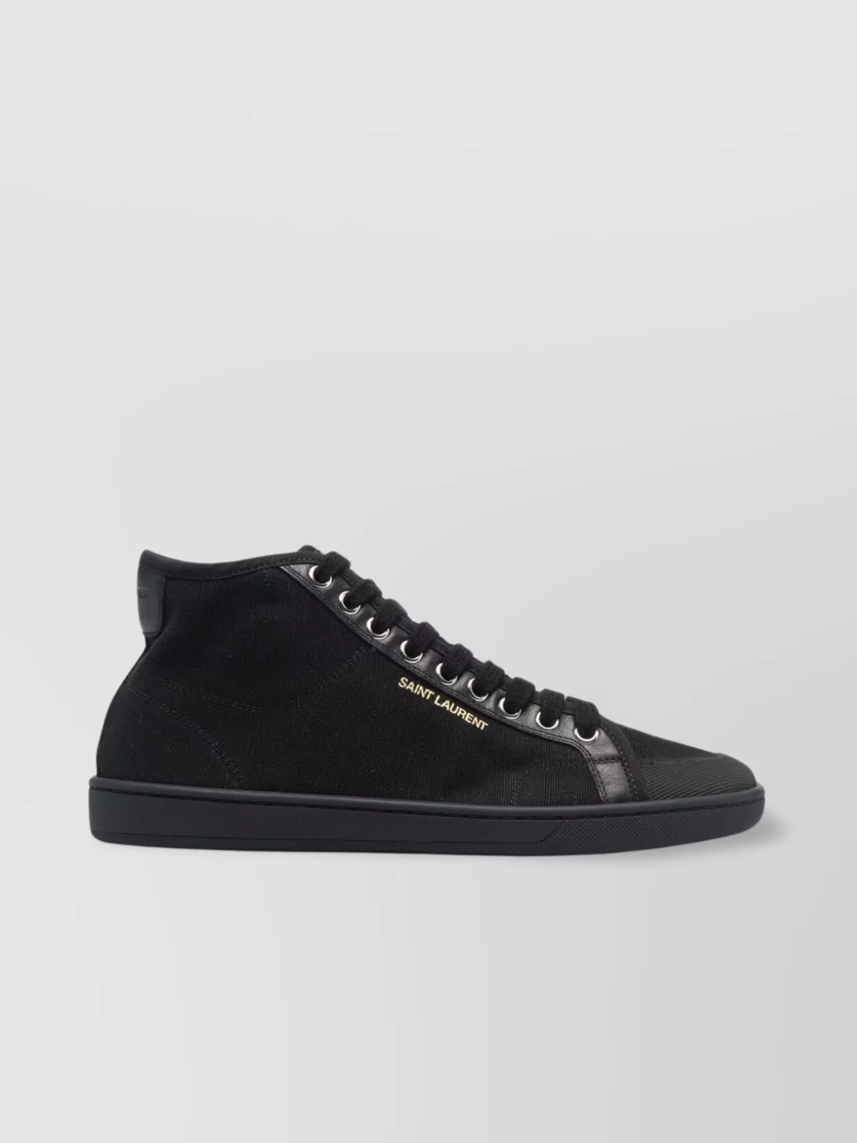 Saint Laurent High-top Leather Lace-up Sneakers In Organic Cotton Canvas In Black