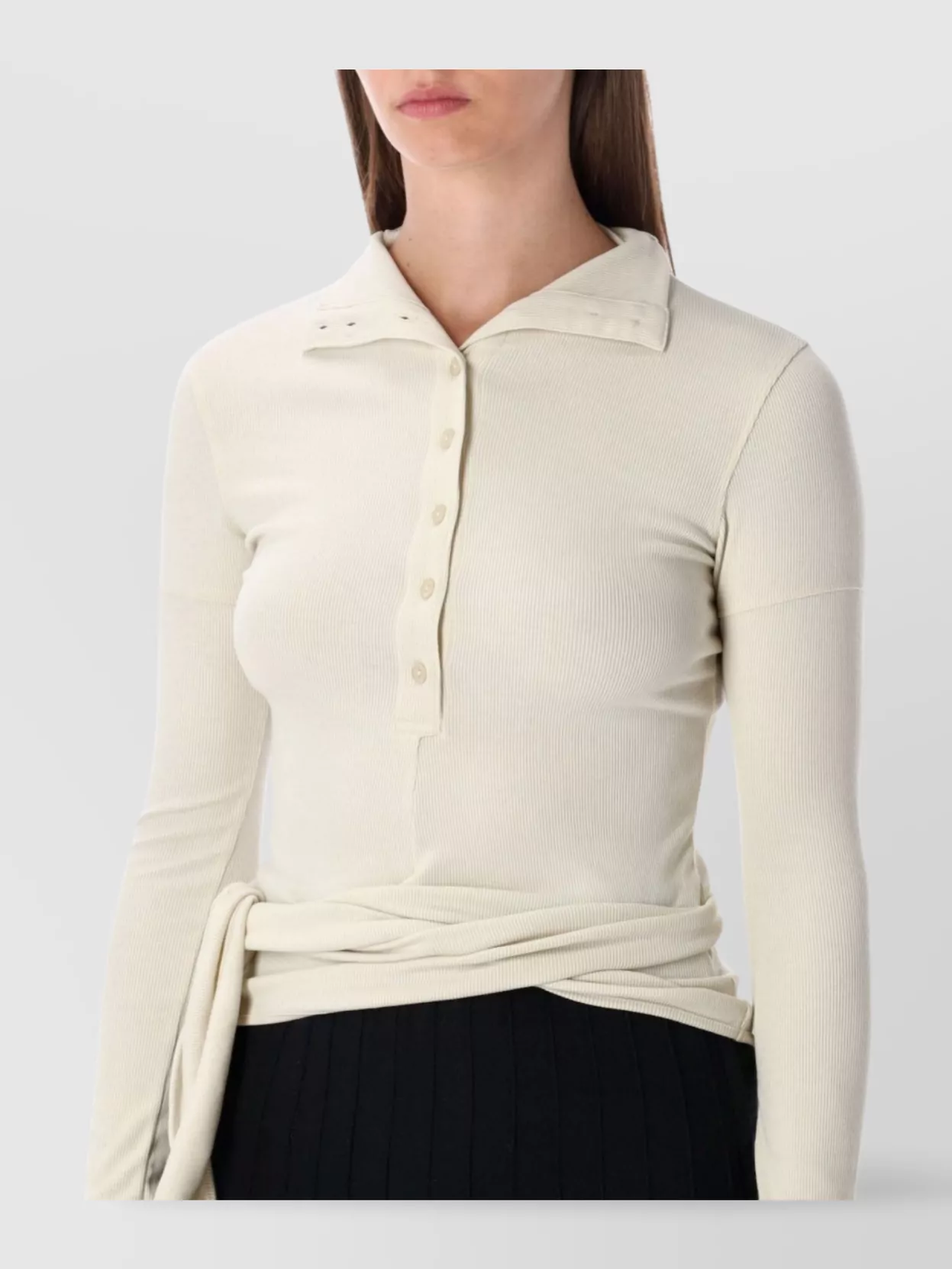 Low Classic Long Sleeve Slim Fit Wrap Top In Neutral
