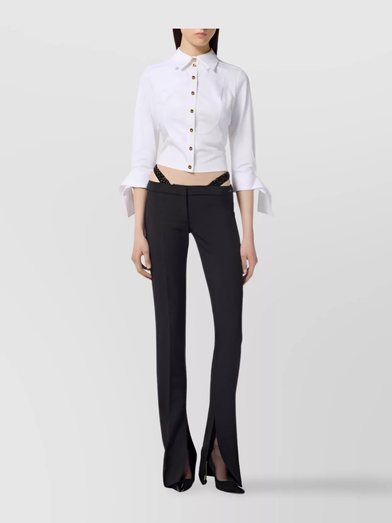 Elisabetta Franchi Cropped Top With Long Cuffs And Buttons In White