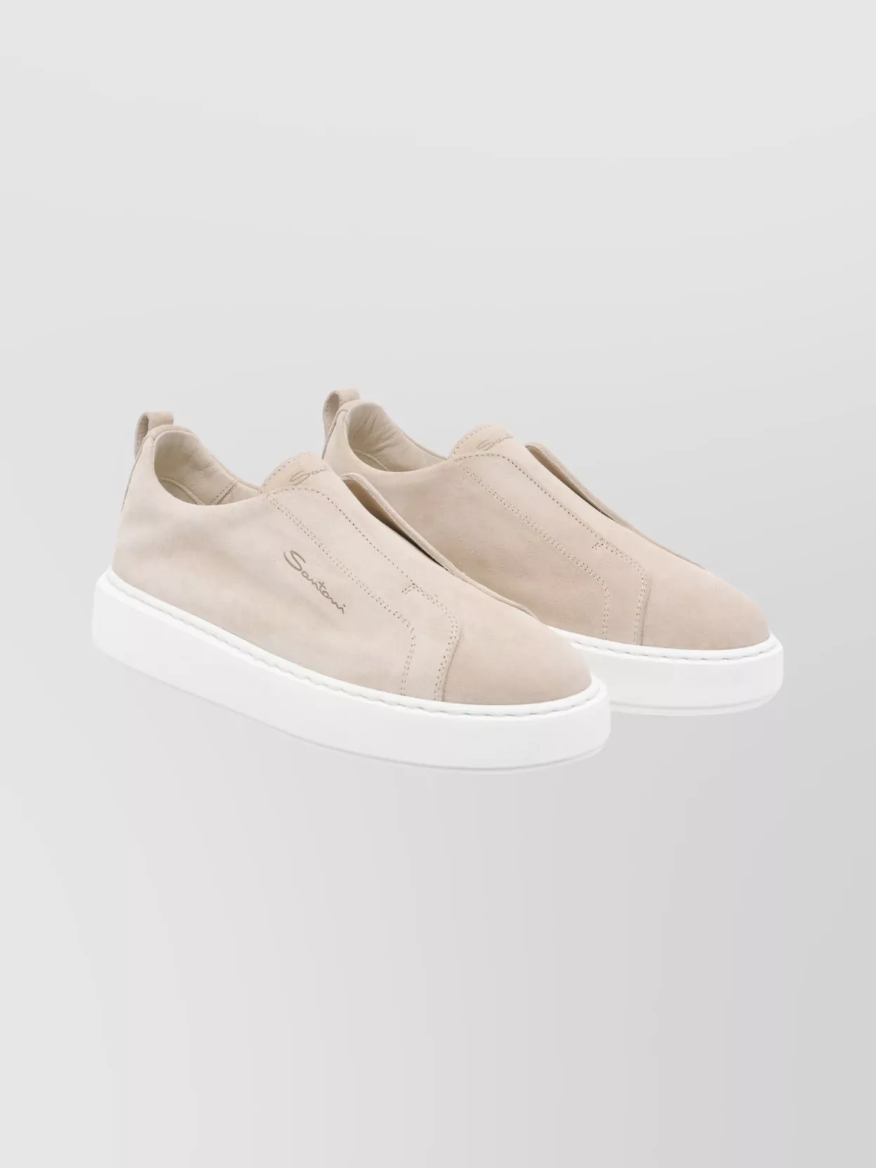 Santoni Leather Sneakers With Suede Finish And Contrast Sole In Neutral