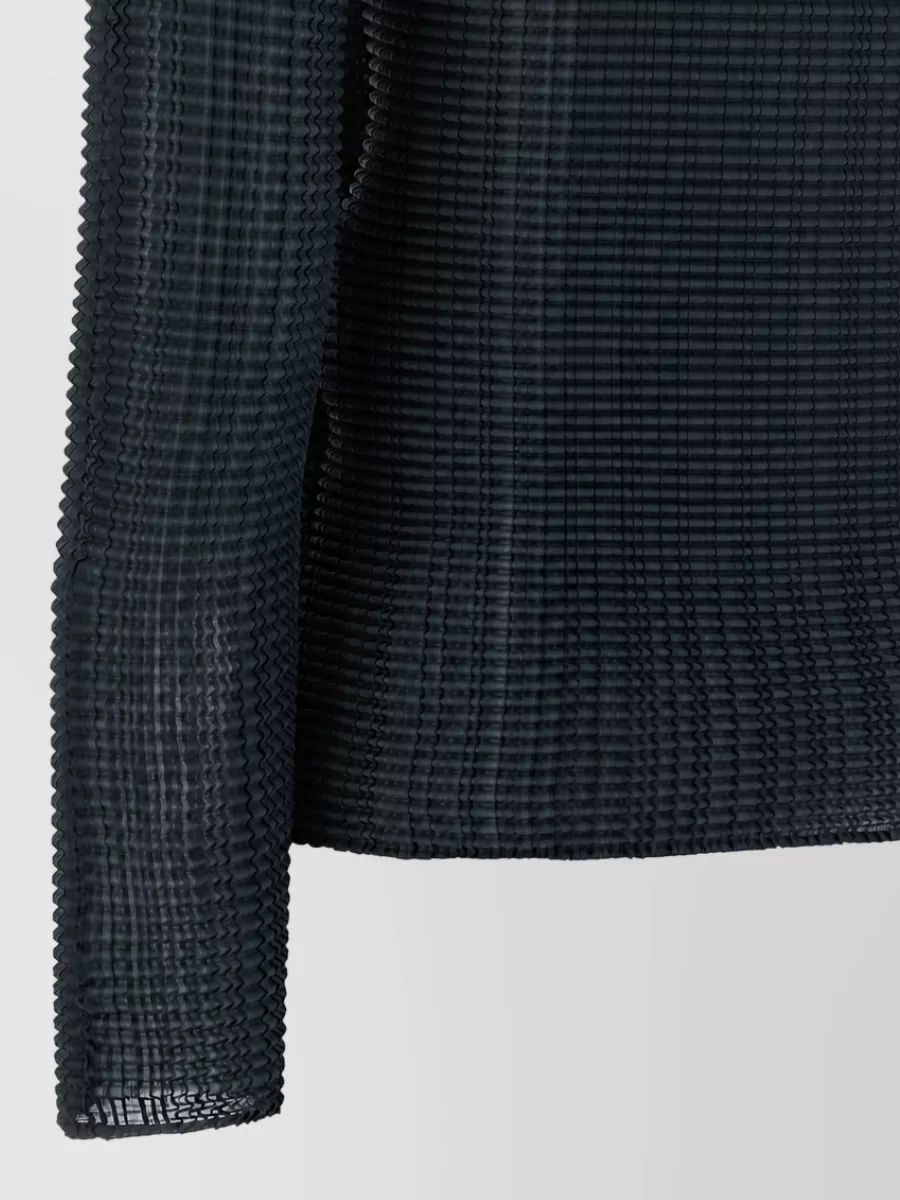 Issey Miyake Pleated High-Neck Long-Sleeve Blouse