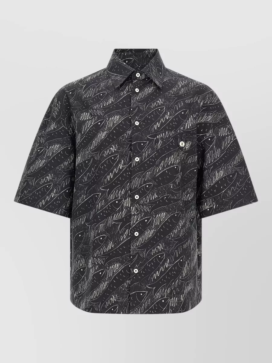 Jacquemus Rio Fish Print Shirt Short Sleeves Pocket In Multi