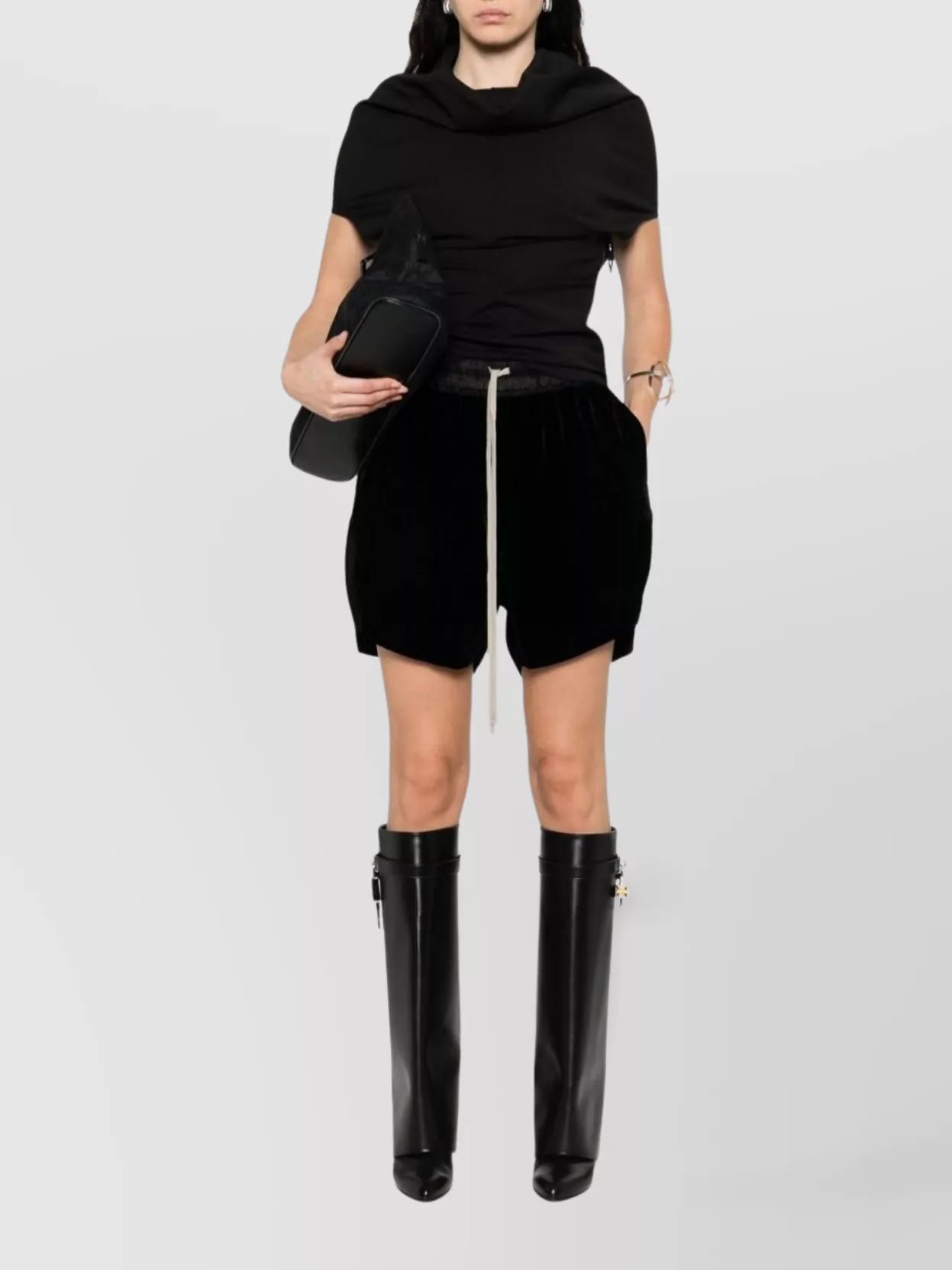 Rick Owens Washed Velvet Boxers Elasticated Waist In Black