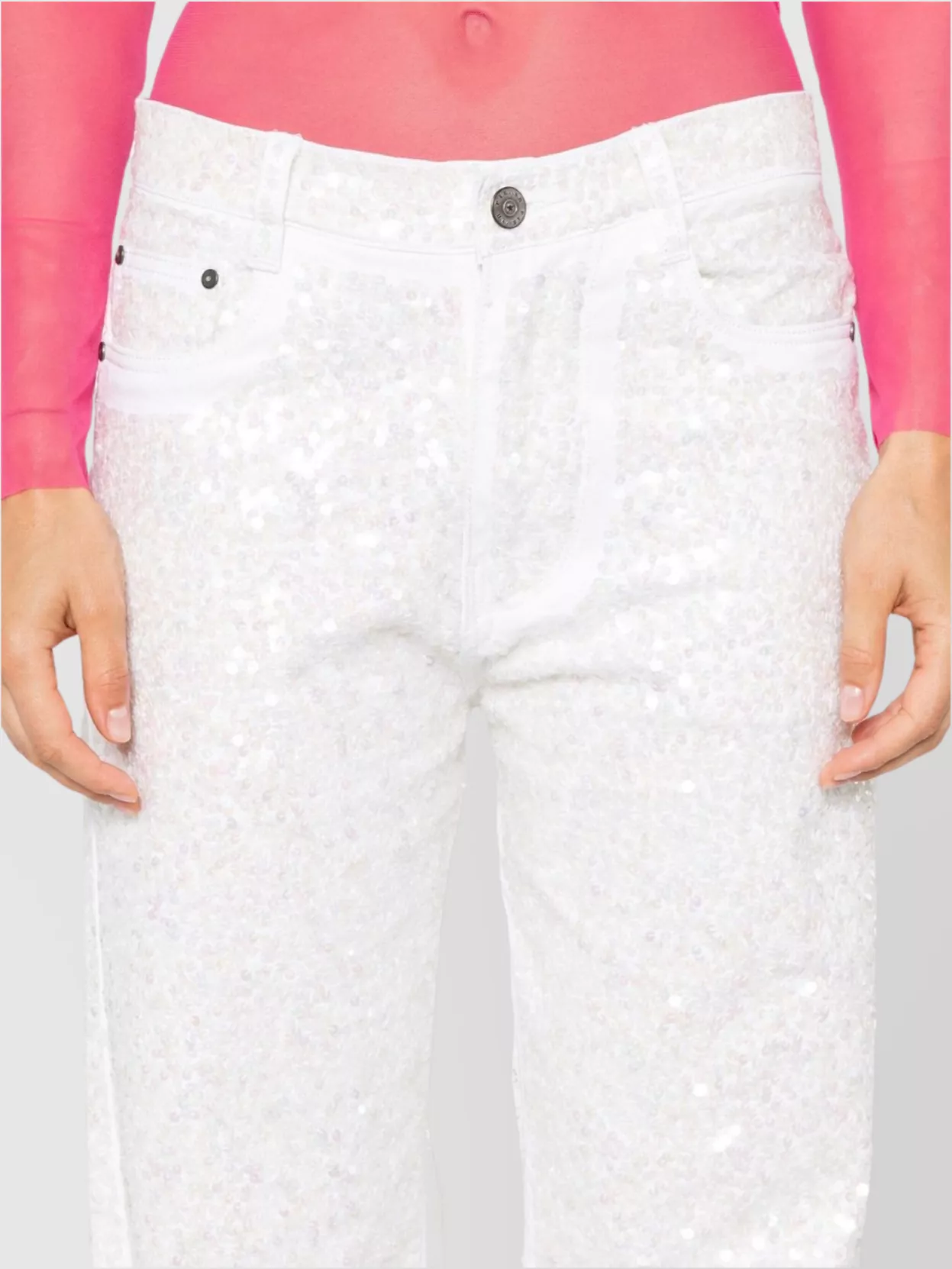 Parosh Sequin-Embellished Straight Leg Jeans With Belt Loops