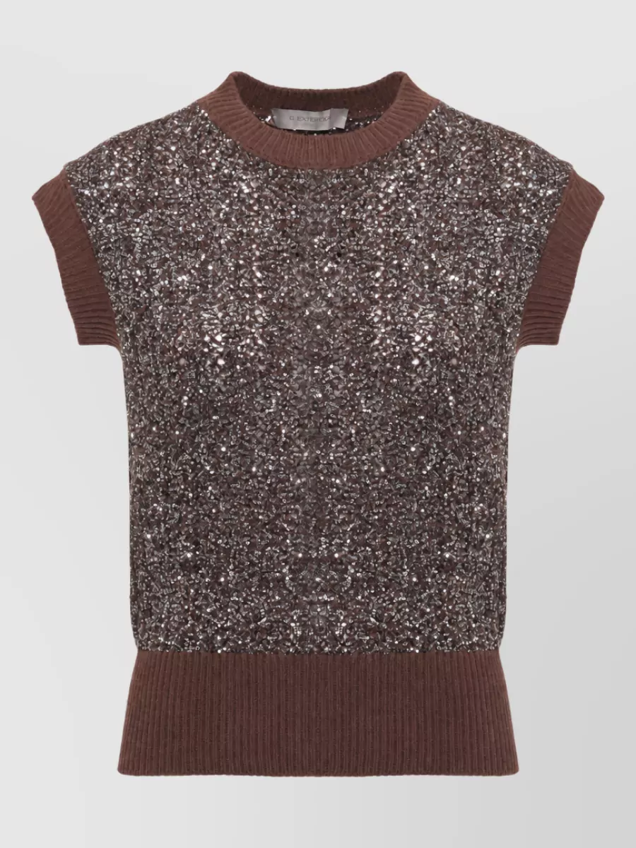 D.exterior sequin ribbed wool vest