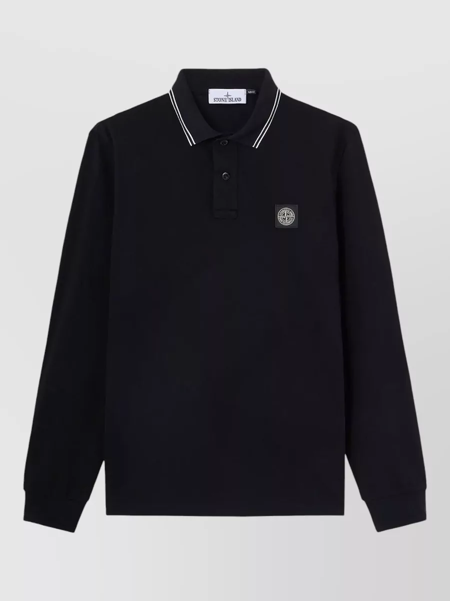 Stone Island long-sleeve cotton polo shirt