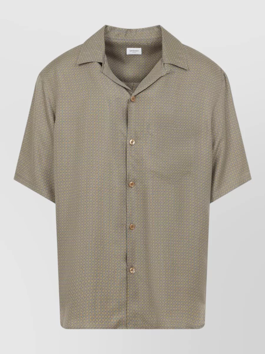 Saint Laurent Silk geometric-print cuban-collar short-sleeve shirt
