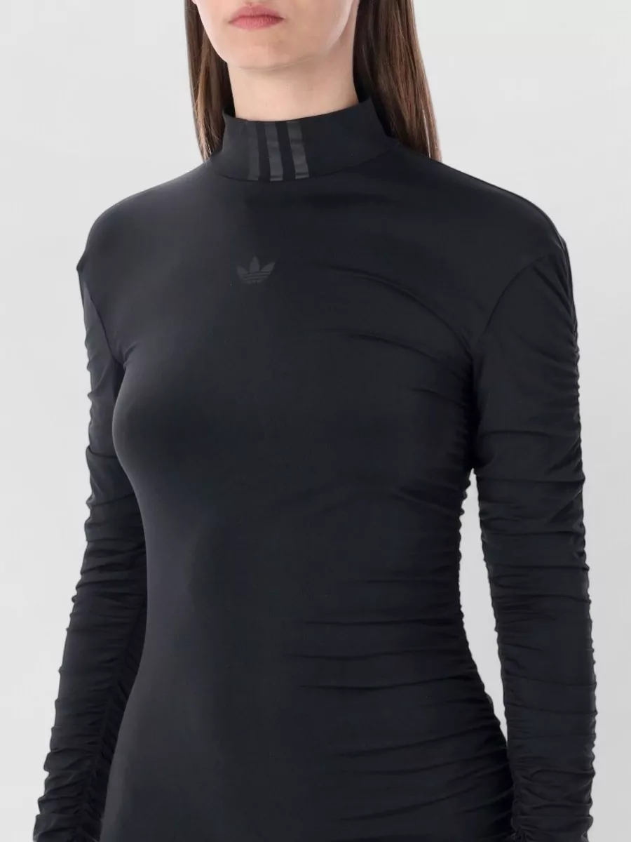 Adidas Originals Ruched Maxi Dress Mock Neck Jersey