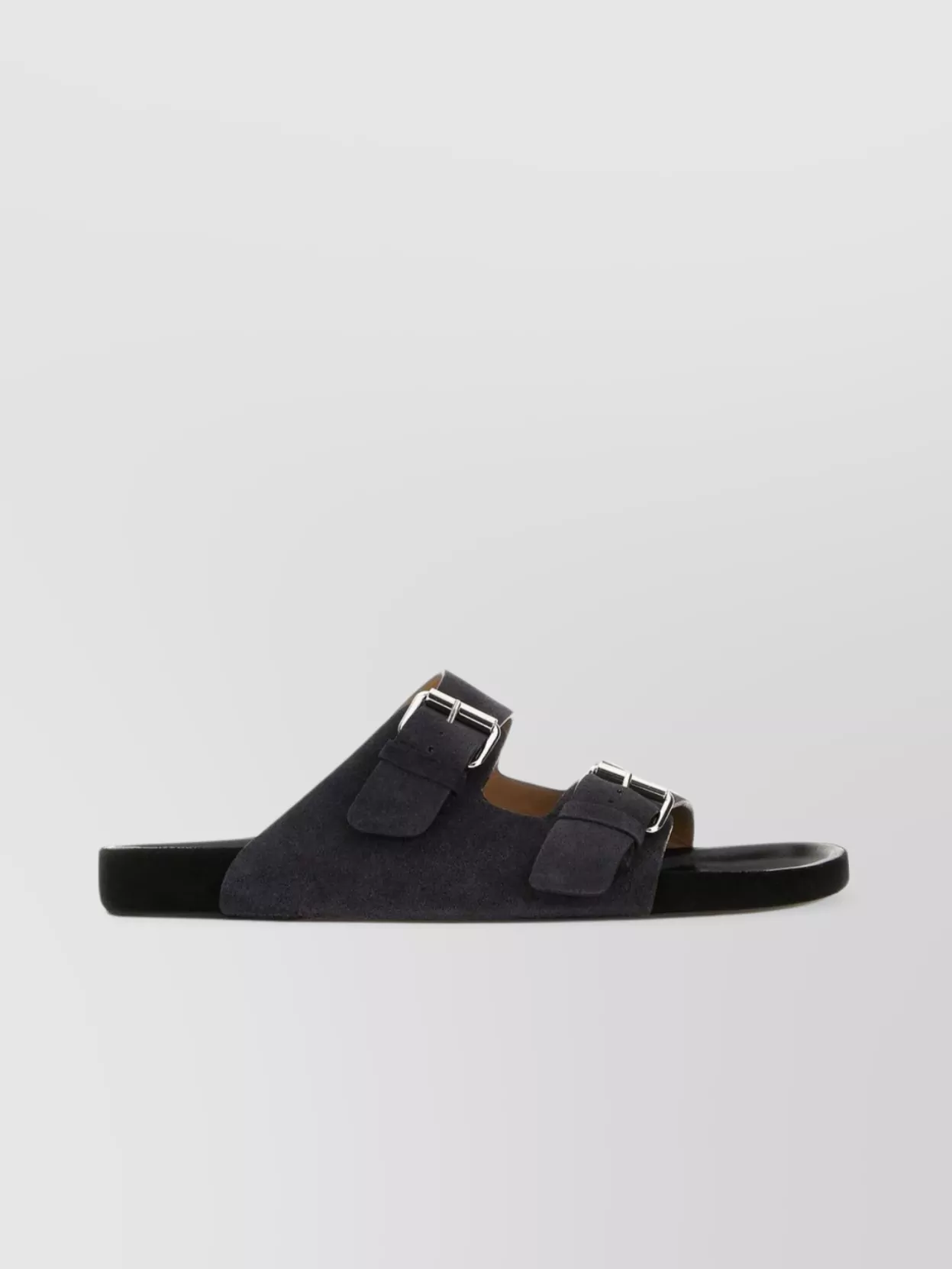 Shop Isabel Marant Round Toe Suede Slip-ons With Logoed Metal Buckle