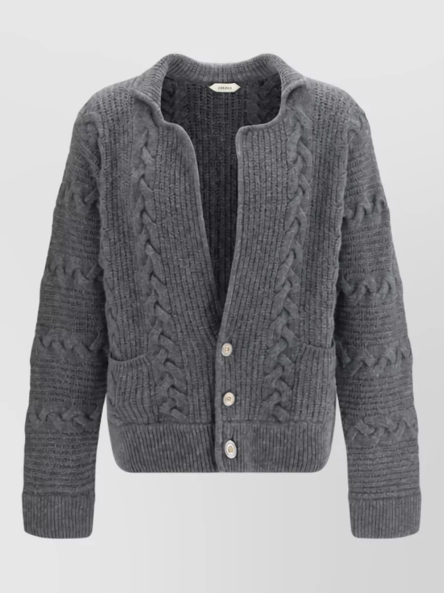 Versace cashmere cable-knit v-neck long-sleeve cardigan