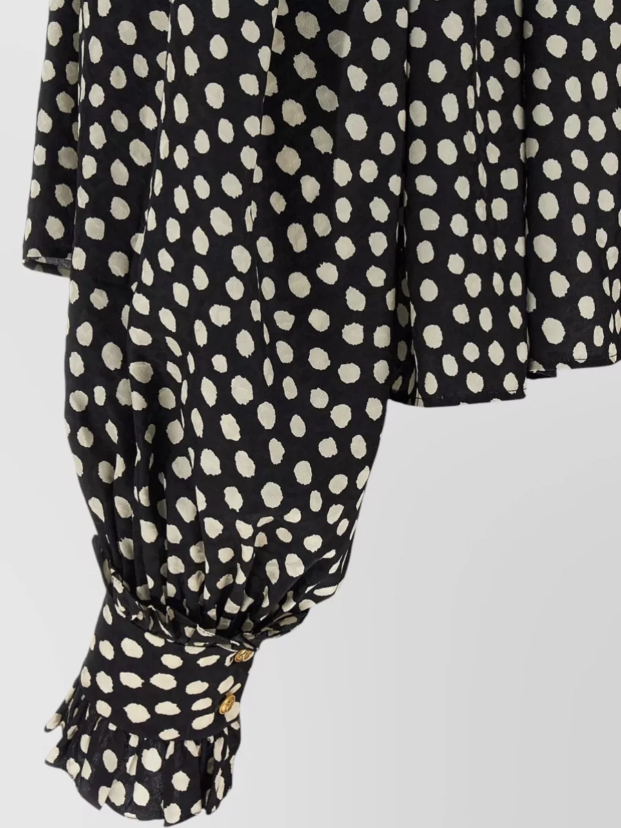 Chloé Maxi Shoulder Top Ruffled Collar Polka Dots In Black