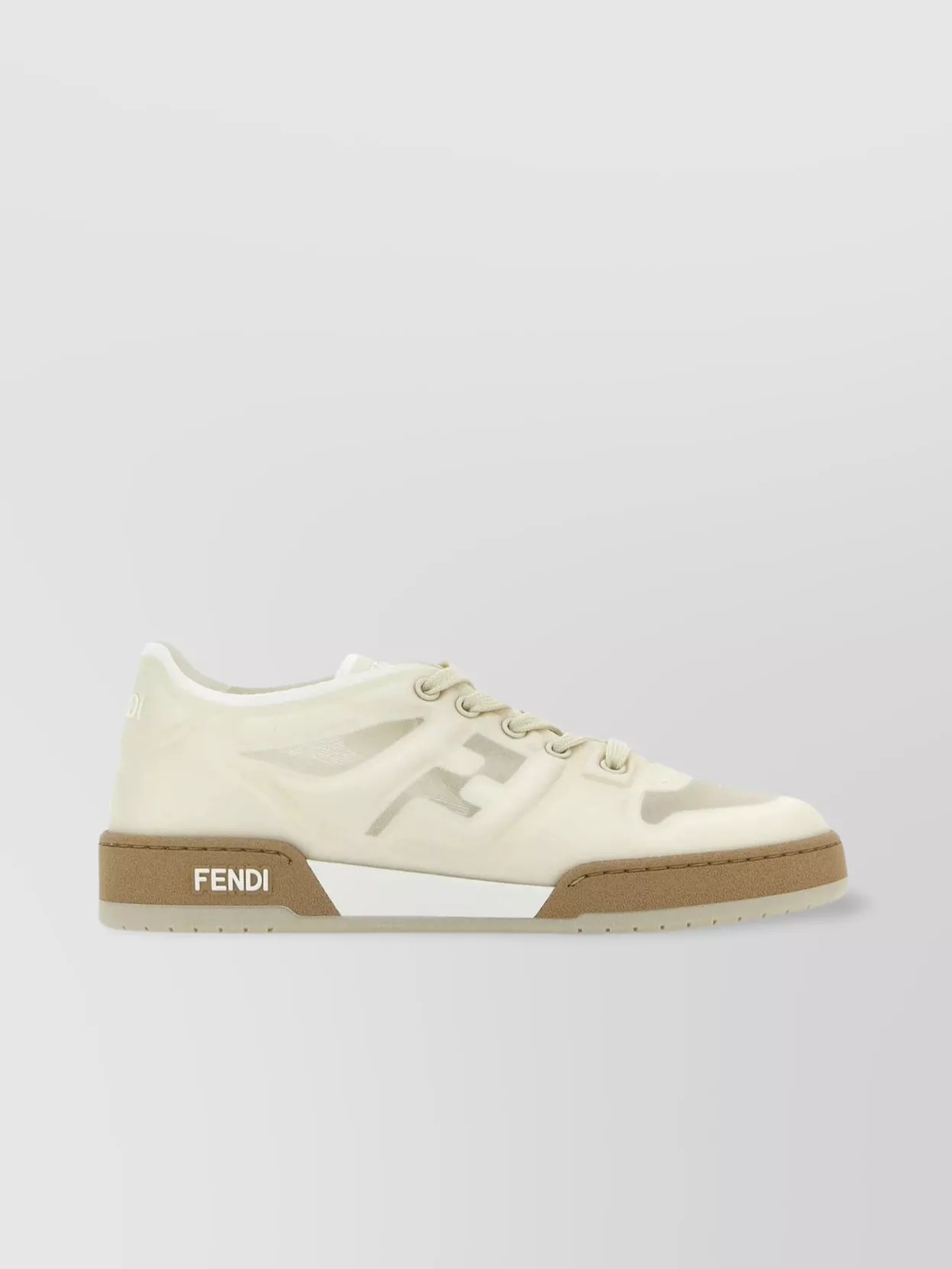 Shop Fendi Mesh Round Toe Match Sneakers In Beige