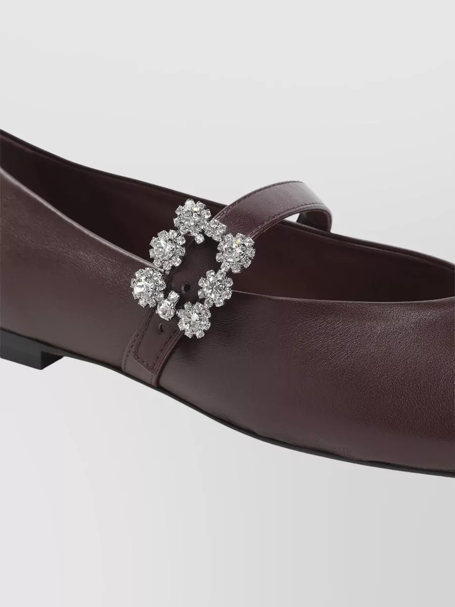 Roger Vivier Crystal-Embellished Leather Ballerina Flats