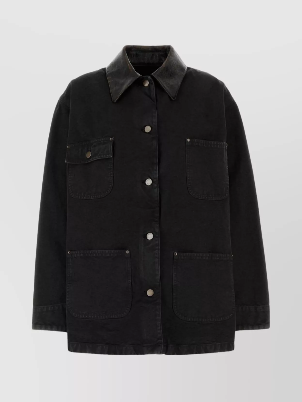 Prada Denim Jacket With Collar Contrast Pockets Sleeves In Black