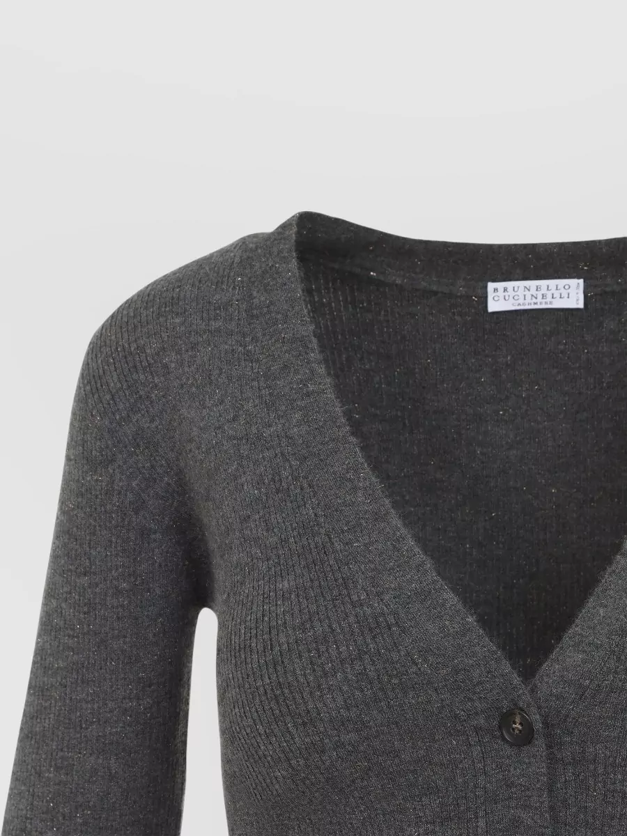 Brunello Cucinelli Cashmere Lurex V-Neck Long-Sleeve Cardigan