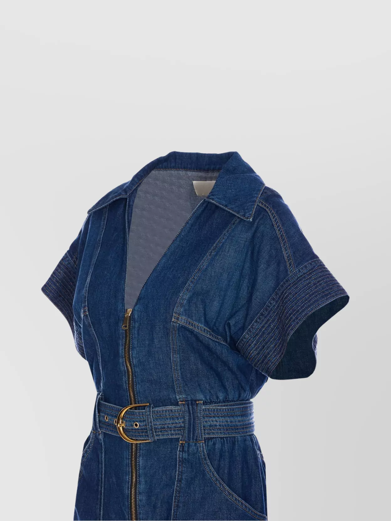 Elisabetta Franchi Denim Suit With V-neck And Belt