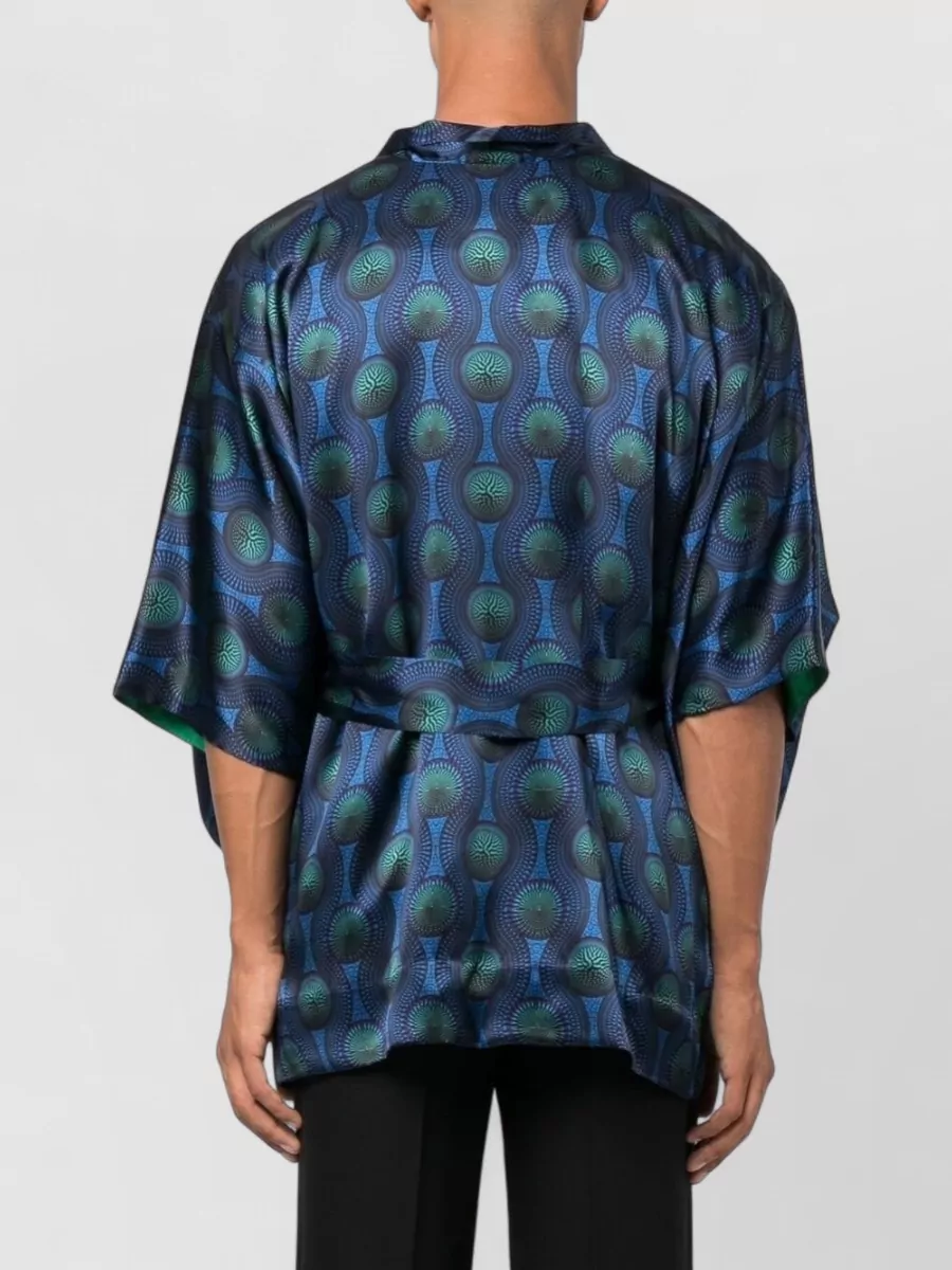 Ozwald Boateng Silk Short-Sleeve Geometric-Print Belted Kimono Jacket
