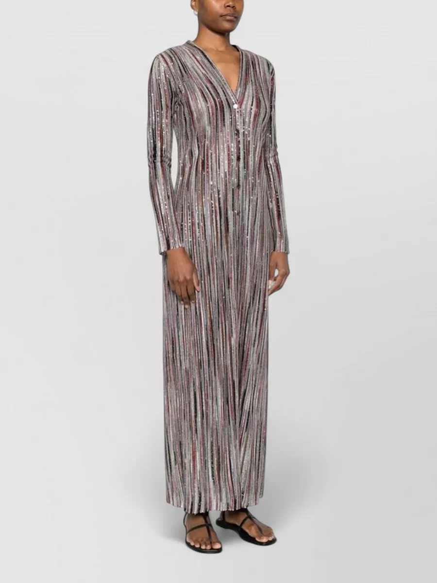 Missoni Striped V-Neck Long-Sleeve Maxi Dress