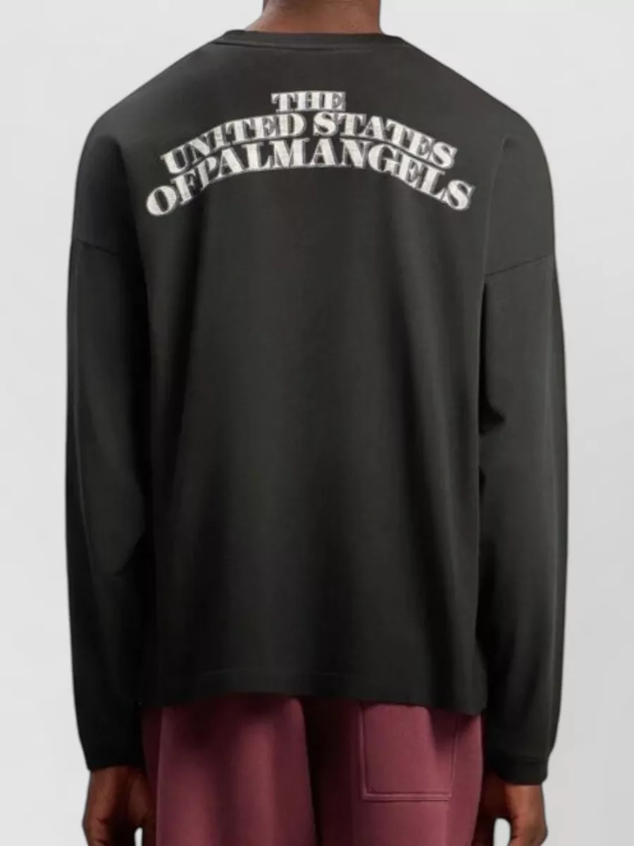 Palm Angels Dollar Long Sleeve Graphic Crew Neck T-Shirt