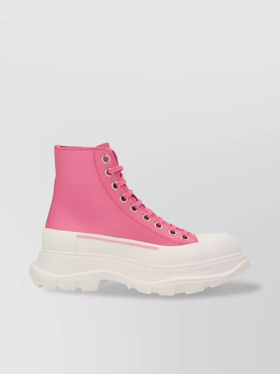 Shop Alexander Mcqueen Tread Slick Leather High-top Sneakers In Pink