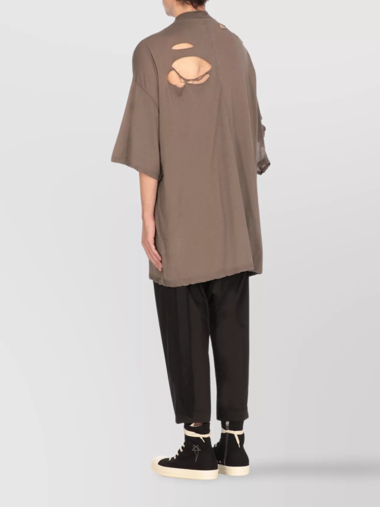 Rick Owens Drkshdw Oversized Crewneck T-Shirt Distressed Cut-Outs