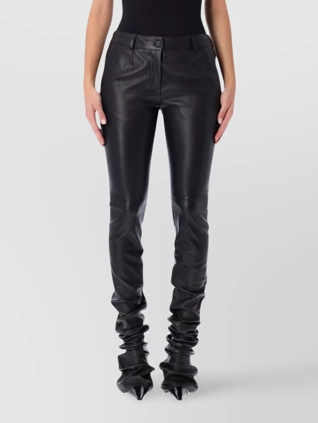 Dolce & Gabbana Slim Fit Leather Trousers Pockets In Black