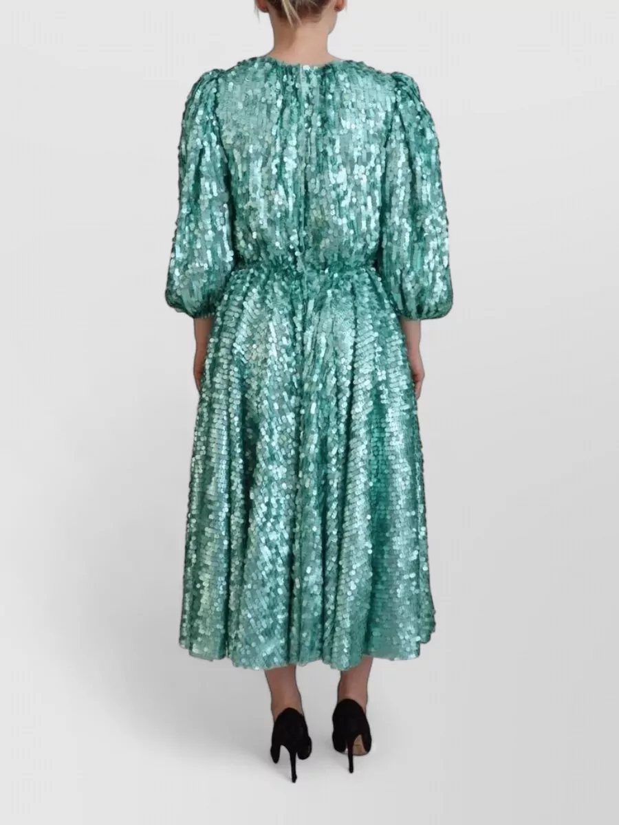Dolce&Gabbana Nylon Sequined Pleated A-Line Midi Dress