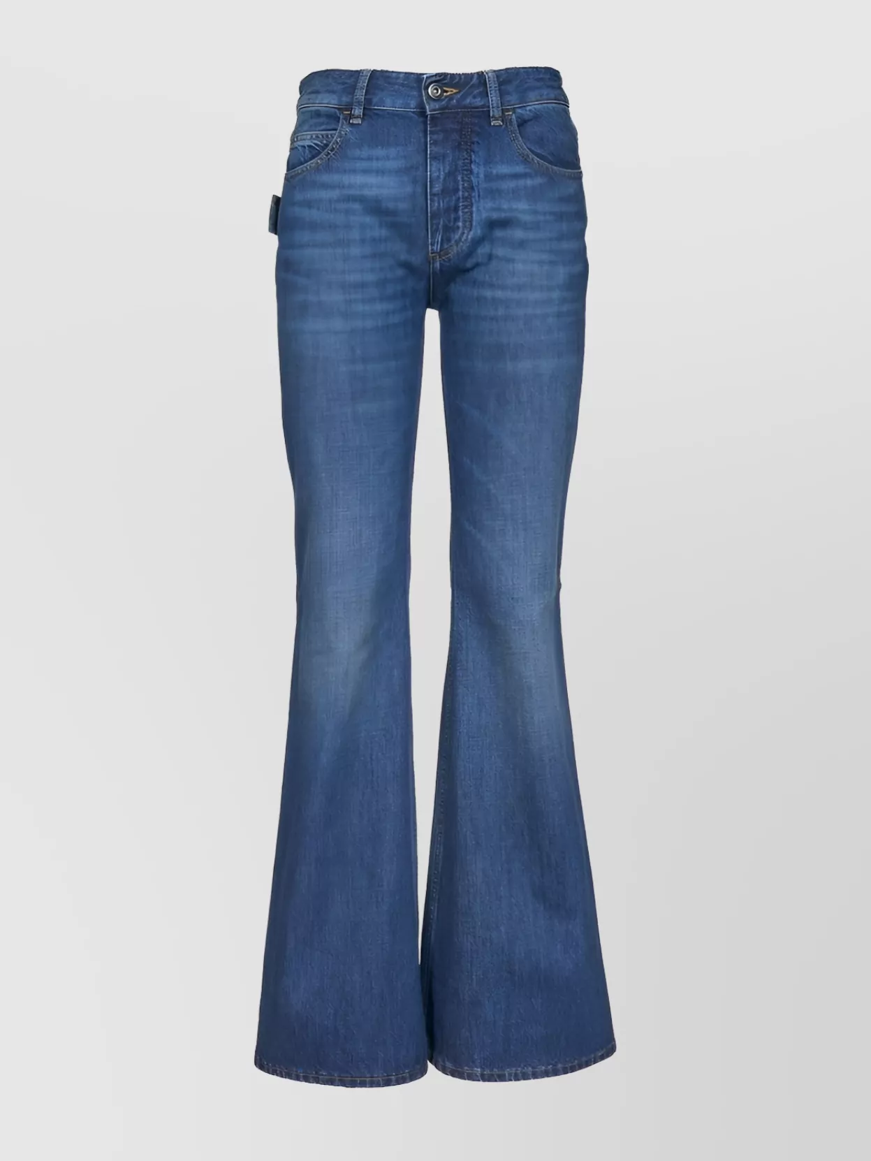 Shop Bottega Veneta Flared Trousers With Belt Loops And Five-pocket Styling In Blue