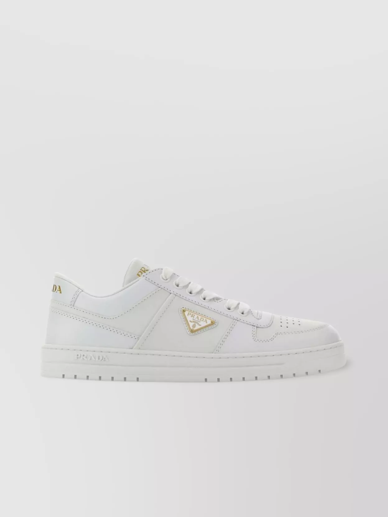 Prada Leather Sneakers Downtown Rubber Sole Perforated Toe