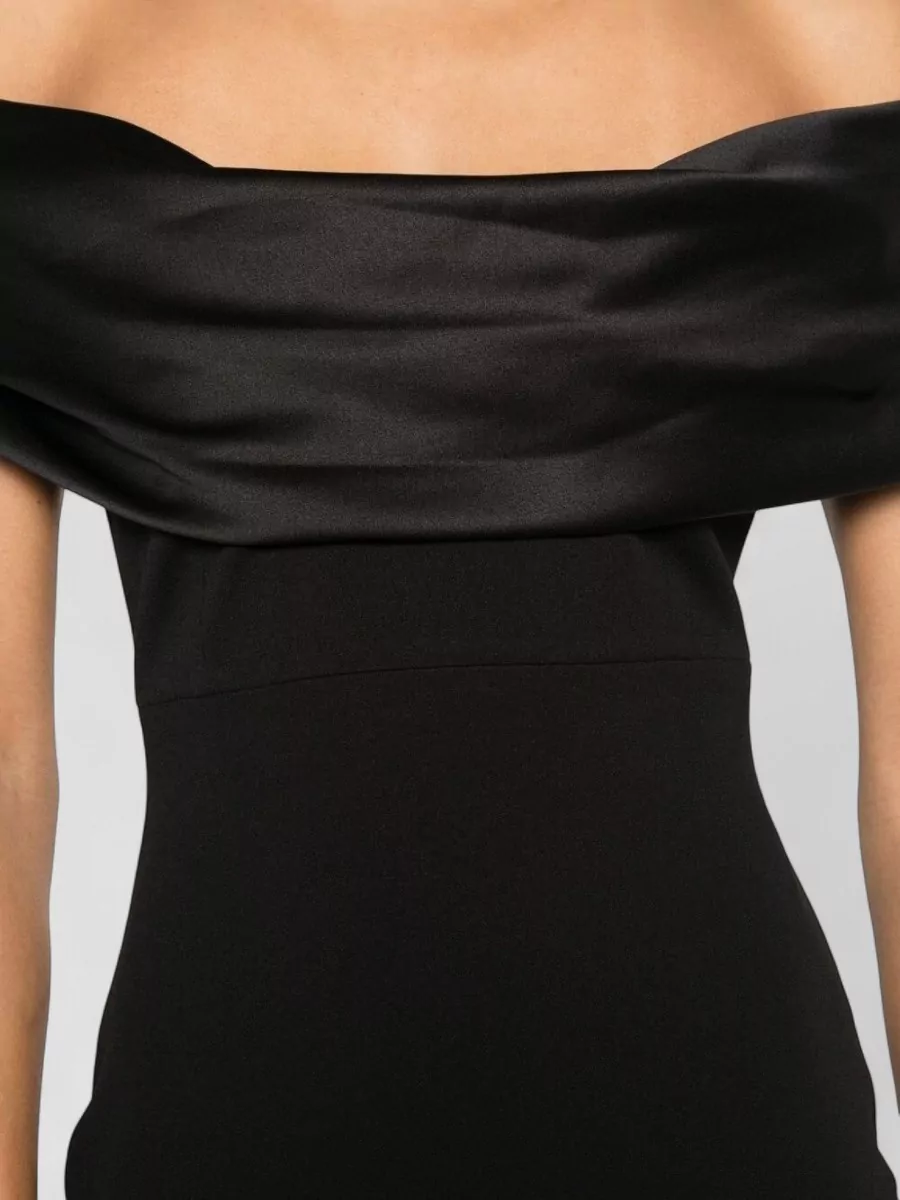 Solace London Satin-Finish Draped Off-Shoulder Sleeveless Maxi Dress