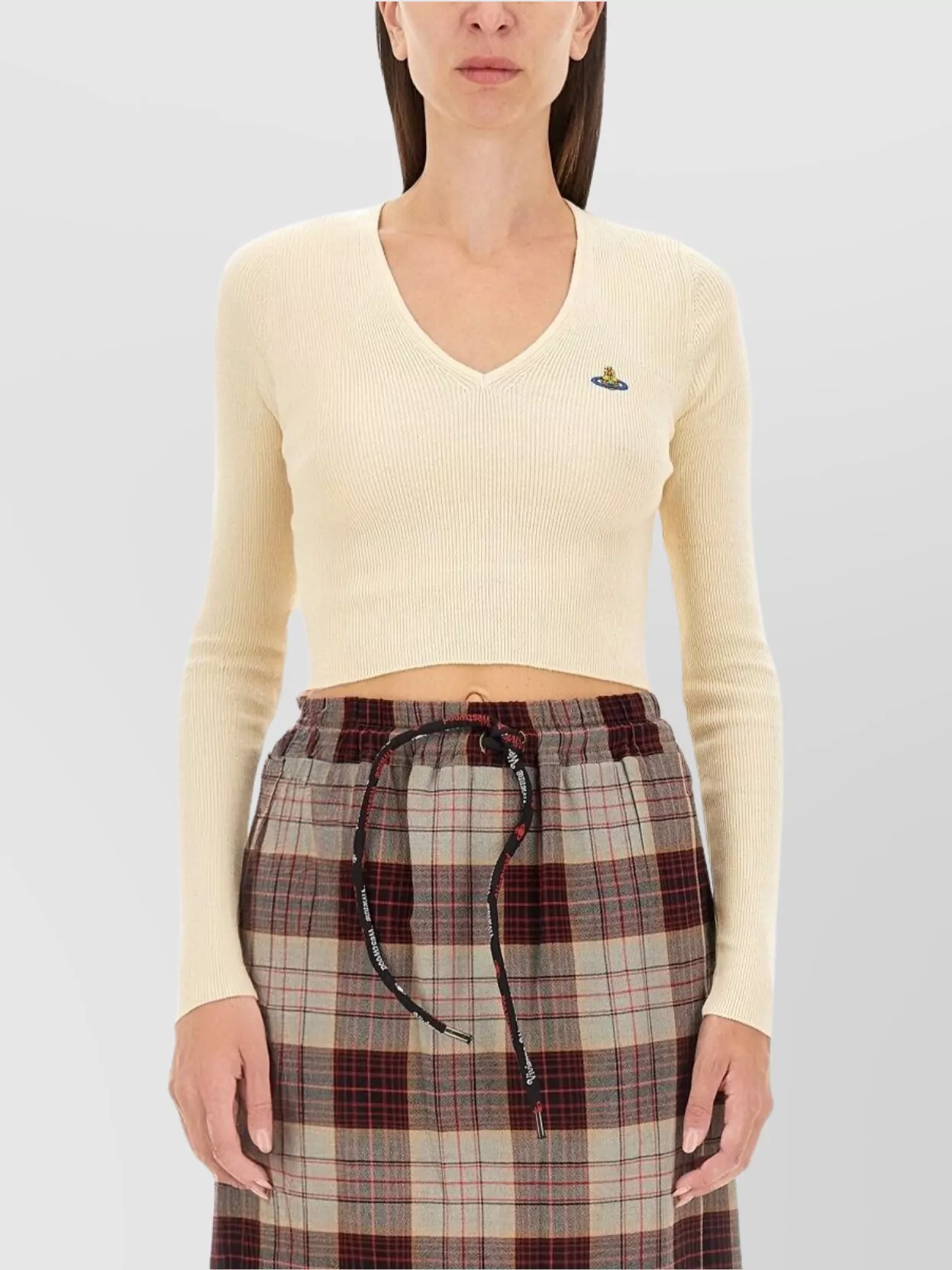 Vivienne Westwood Cropped Ribbed Knit V-Neck Shirt