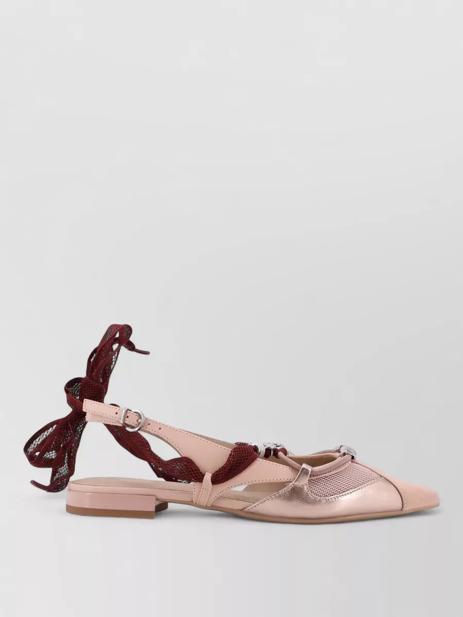 Pinko Ballerina Shoes Mesh Detailing Metallic Finish Pointed Toe