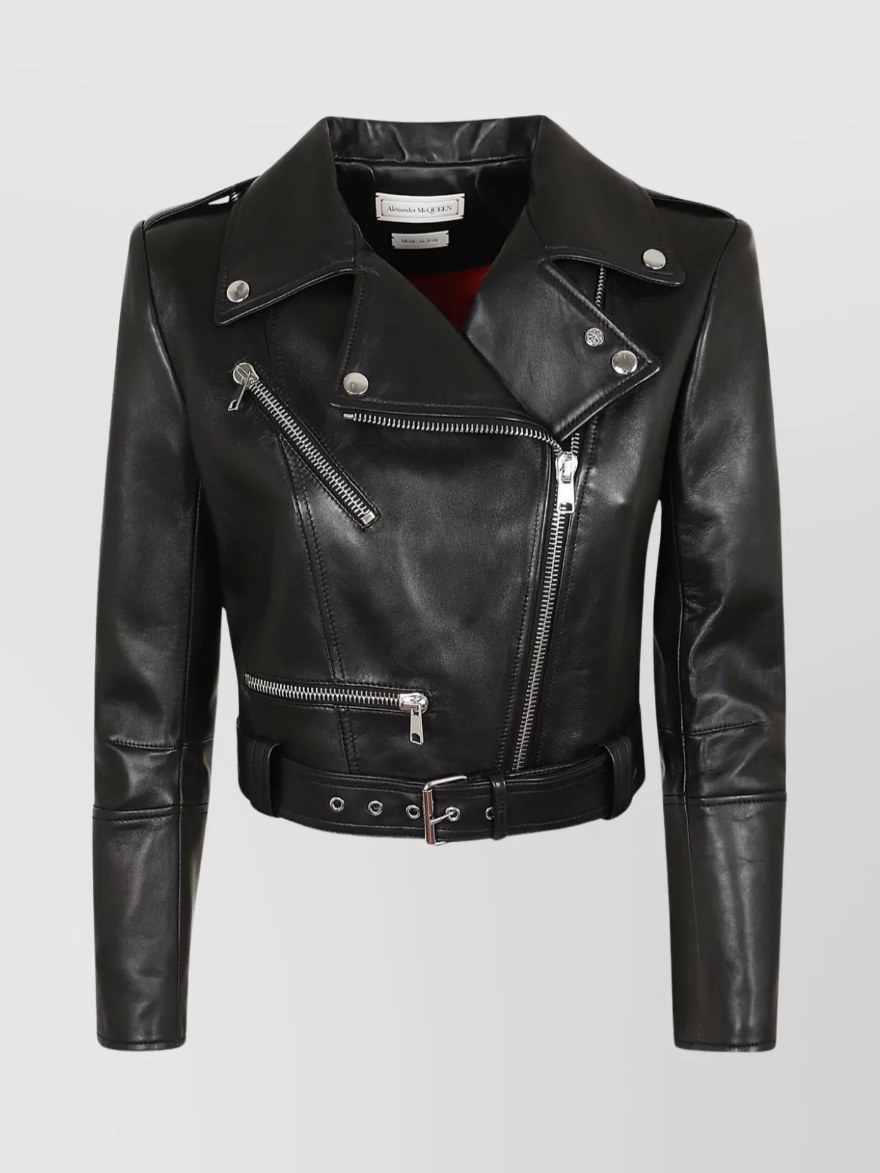Alexander Mcqueen Cropped Leather Biker Jacket In Black